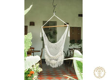 Camoapa XL crochet hammock chair in ecru cotton with handmade fringe