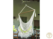 Camoapa XL crochet hammock chair in ecru cotton with handmade fringe