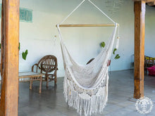 Handmade Camoapa cotton hammock chair with crochet fringe