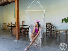 Handmade Camoapa cotton hammock chair with crochet fringe
