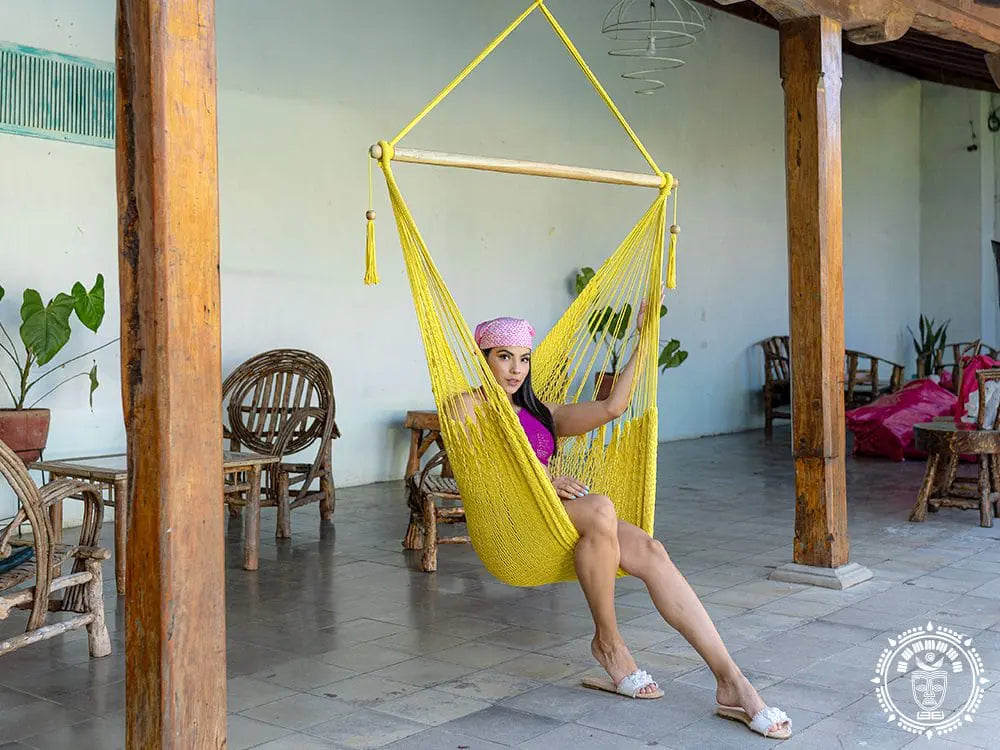 Yellow handmade cotton Diriamba hammock chair from Nicaragua