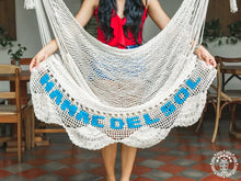 Handmade Camoapa cotton hammock chair with crochet fringe