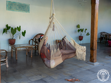 Selva Negra XL cotton hammock chair with crochet fringe and embroidered detail