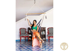 Bluefields XL cotton chair hammock handcrafted in navy blue and ecru