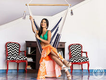 Bluefields XL cotton chair hammock handcrafted in navy blue and ecru