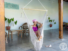 Camoapa XL crochet hammock chair in ecru cotton with handmade fringe