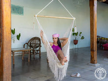Camoapa XL crochet hammock chair in ecru cotton with handmade fringe