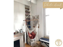 Camoapa XL crochet hammock chair in ecru cotton with handmade fringe