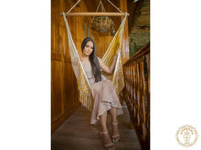 Florencia XL Colombian hammock chair in gold and ecru cotton-rich fabric