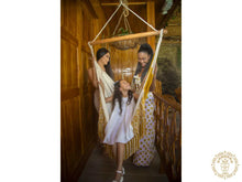 Florencia XL Colombian hammock chair in gold and ecru cotton-rich fabric