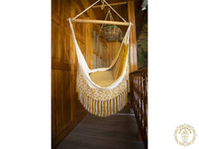 Florencia XL Colombian hammock chair in gold and ecru cotton-rich fabric