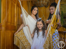 Florencia XL Colombian hammock chair in gold and ecru cotton-rich fabric