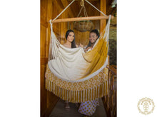 Florencia XL Colombian hammock chair in gold and ecru cotton-rich fabric