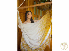 Florencia XL Colombian hammock chair in gold and ecru cotton-rich fabric