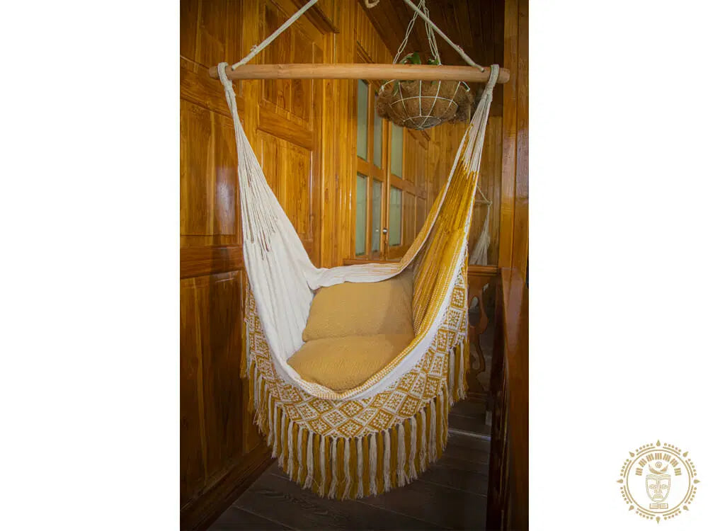 Florencia XL Colombian hammock chair in gold and ecru cotton-rich fabric