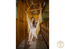 Florencia XL Colombian hammock chair in gold and ecru cotton-rich fabric