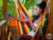 Malambo XL multicoloured Colombian hammock chair with cotton seat and wooden spreader bar