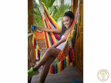 Malambo XL multicoloured Colombian hammock chair with cotton seat and wooden spreader bar