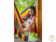 Malambo XL multicoloured Colombian hammock chair with cotton seat and wooden spreader bar