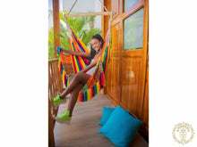 Malambo XL multicoloured Colombian hammock chair with cotton seat and wooden spreader bar