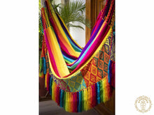 Malambo XL multicoloured Colombian hammock chair with cotton seat and wooden spreader bar