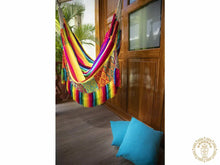 Malambo XL multicoloured Colombian hammock chair with cotton seat and wooden spreader bar