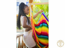 Malambo XL multicoloured Colombian hammock chair with cotton seat and wooden spreader bar
