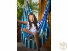 Neiva XL Colombian hammock chair in blue and black tones