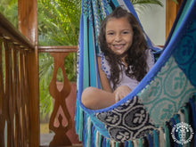 Neiva XL Colombian hammock chair in blue and black tones