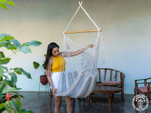 Rama XL grey and ecru cotton hammock chair handwoven in Nicaragua