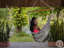 Tumaco XL Colombian hammock chair in a black and white woven ethnic-inspired design