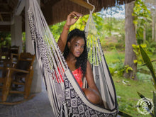 Tumaco XL Colombian hammock chair in a black and white woven ethnic-inspired design