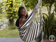 Tumaco XL Colombian hammock chair in a black and white woven ethnic-inspired design