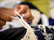 Bluefields XL cotton chair hammock handcrafted in navy blue and ecru