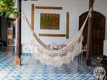 XL Deluxe Momotombo ecru cotton hammock with handmade crochet fringe