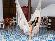 XL Deluxe Momotombo ecru cotton hammock with handmade crochet fringe