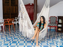 XL Deluxe Momotombo ecru cotton hammock with handmade crochet fringe
