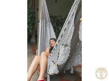 Grey Mombacho XL handwoven cotton hammock with decorative macramé fringe