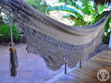 Grey Mombacho XL handwoven cotton hammock with decorative macramé fringe