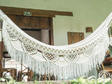 XL Deluxe Momotombo ecru cotton hammock with handmade crochet fringe