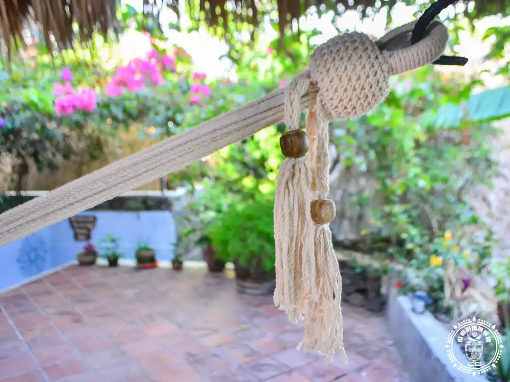 XL Deluxe Momotombo ecru cotton hammock with handmade crochet fringe