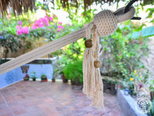 XL Deluxe Momotombo ecru cotton hammock with handmade crochet fringe
