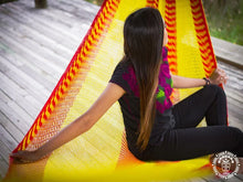Señora XL Mexican nylon mesh hammock in red and yellow tones