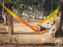 Señora XL Mexican nylon mesh hammock in red and yellow tones