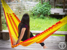 Señora XL Mexican nylon mesh hammock in red and yellow tones