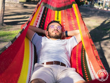 Maya XXL Chile Mexican nylon mesh hammock with colorful handwoven design