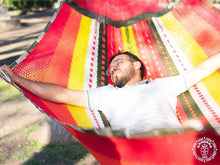 Maya XXL Chile Mexican nylon mesh hammock with colorful handwoven design