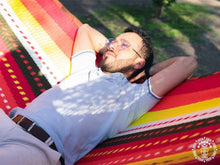 Maya XXL Chile Mexican nylon mesh hammock with colorful handwoven design