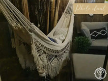 XL Deluxe Momotombo ecru cotton hammock with handmade crochet fringe