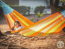 XL Macao Mexican nylon hammock with vibrant handwoven mesh design